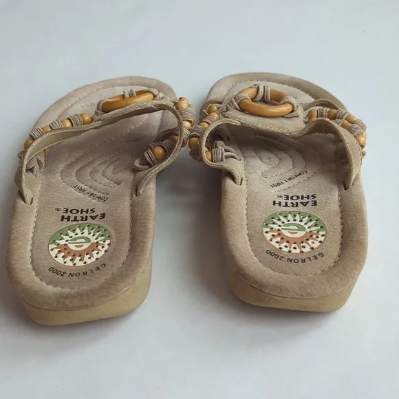 Earth Shoe Beaded Gelron 2000 Comfort First Leather Thong Sandal 7.5 Tan Brown - Picture 10 of 13
